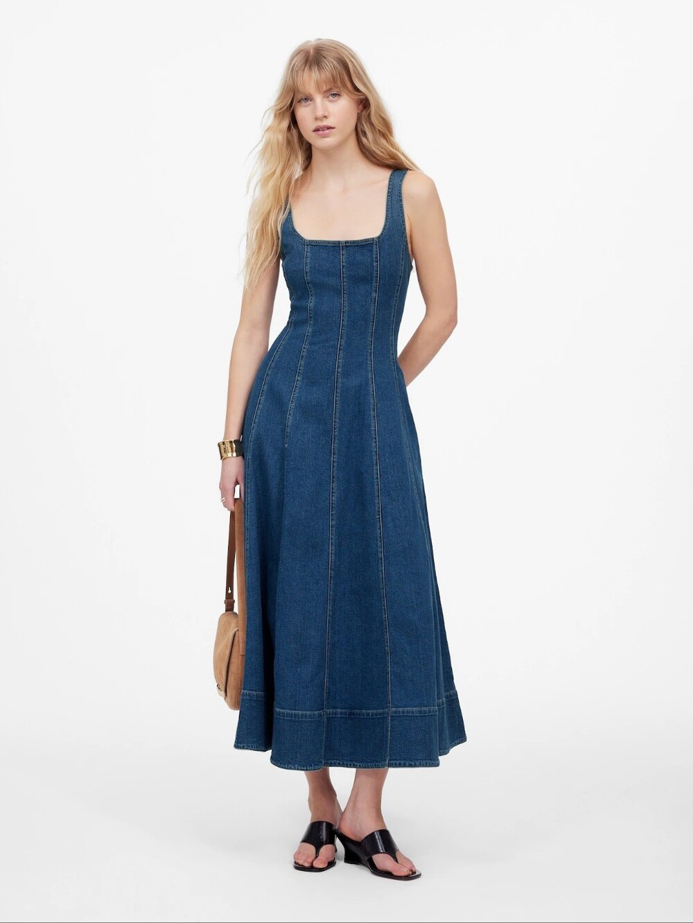 Madewell Croswell Wash Denim Jean Seamed Flare Midi Dress Size 6 NWT - Picture 3 of 13